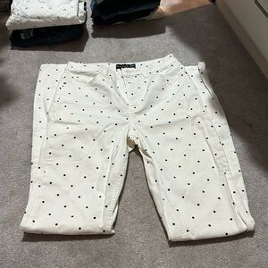 Long Tall Sally size 8 with 36 inseam white/black polka dot jeans.